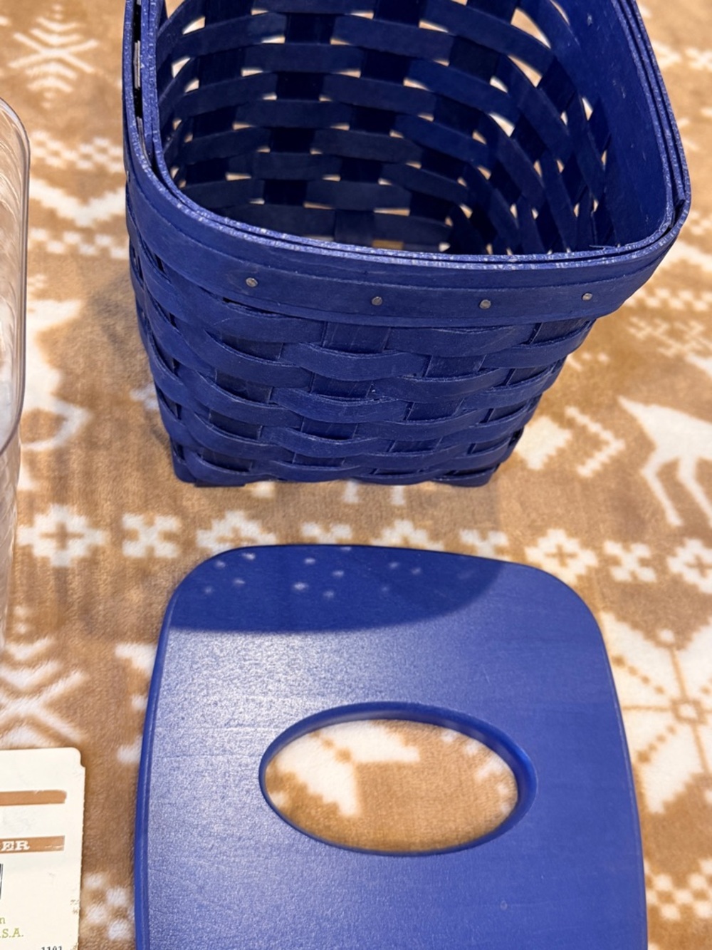 Blue/Indigo tall tissue Longaberger basket w/lid & insert. Hard to find vintage